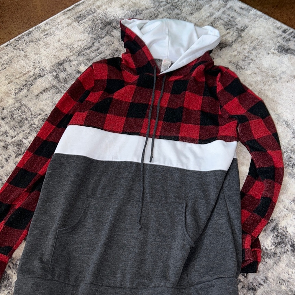 Women’s Black and Red checked hoodie.